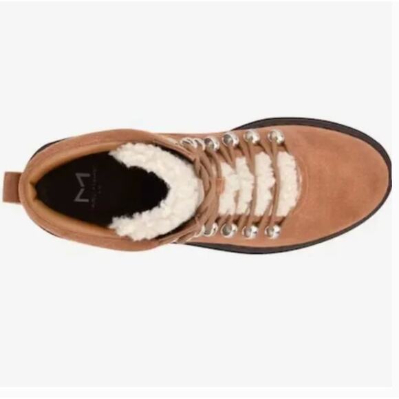 Marc Fisher Nairy Hiking Boots 8 Suede NWOT Tan Ankle Booties Combat Moto Sherpa - Picture 3 of 9